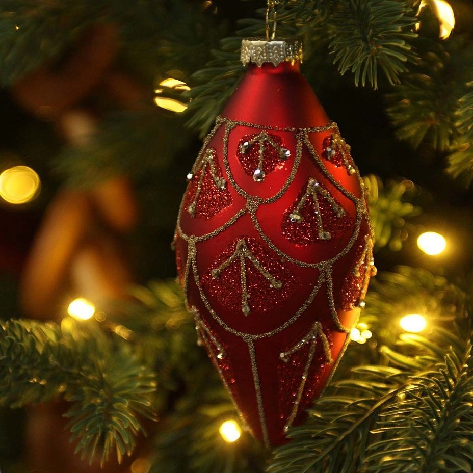 Капля красный орнамент 8 см 20432