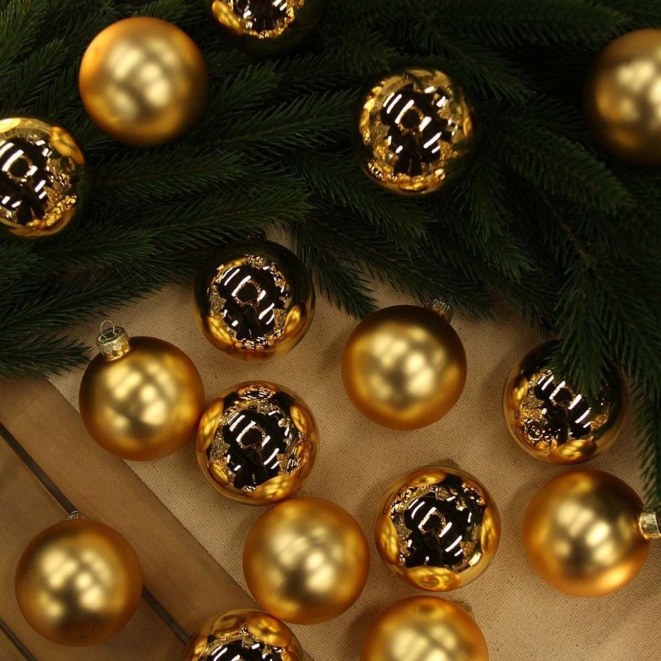 Набор шаров база золото 8 см 16 шт, стекло2