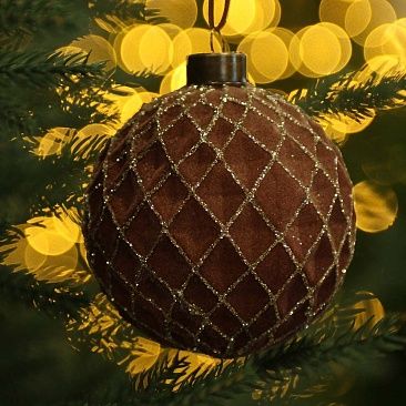 Шар шоколадный бархатный с золотой сеткой 10 см 05311