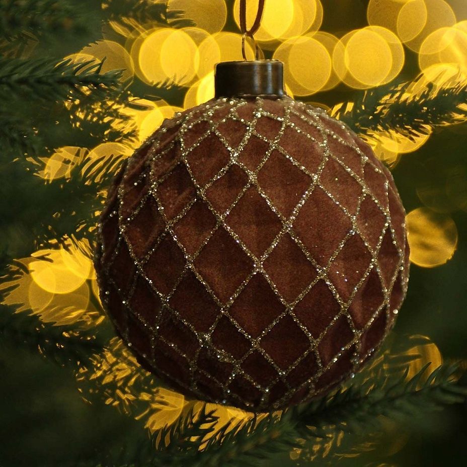 Шар шоколадный бархатный с золотой сеткой 10 см 05312