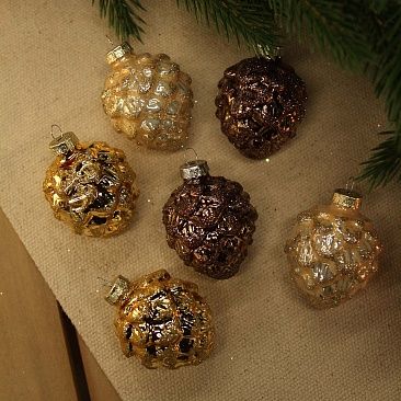 Набор сосновых шишек 6 шт шоколад-жемчуг-золото1