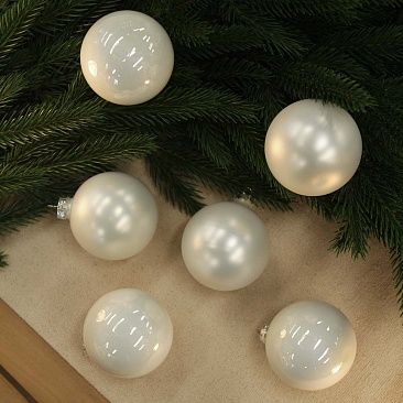 Набор шаров база белый 8 см 6 шт, стекло1