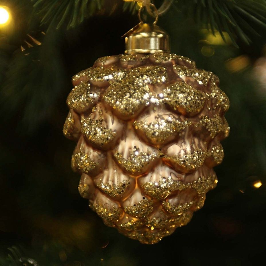 Шишка кедровая кофейная с золотом 13 см 02822