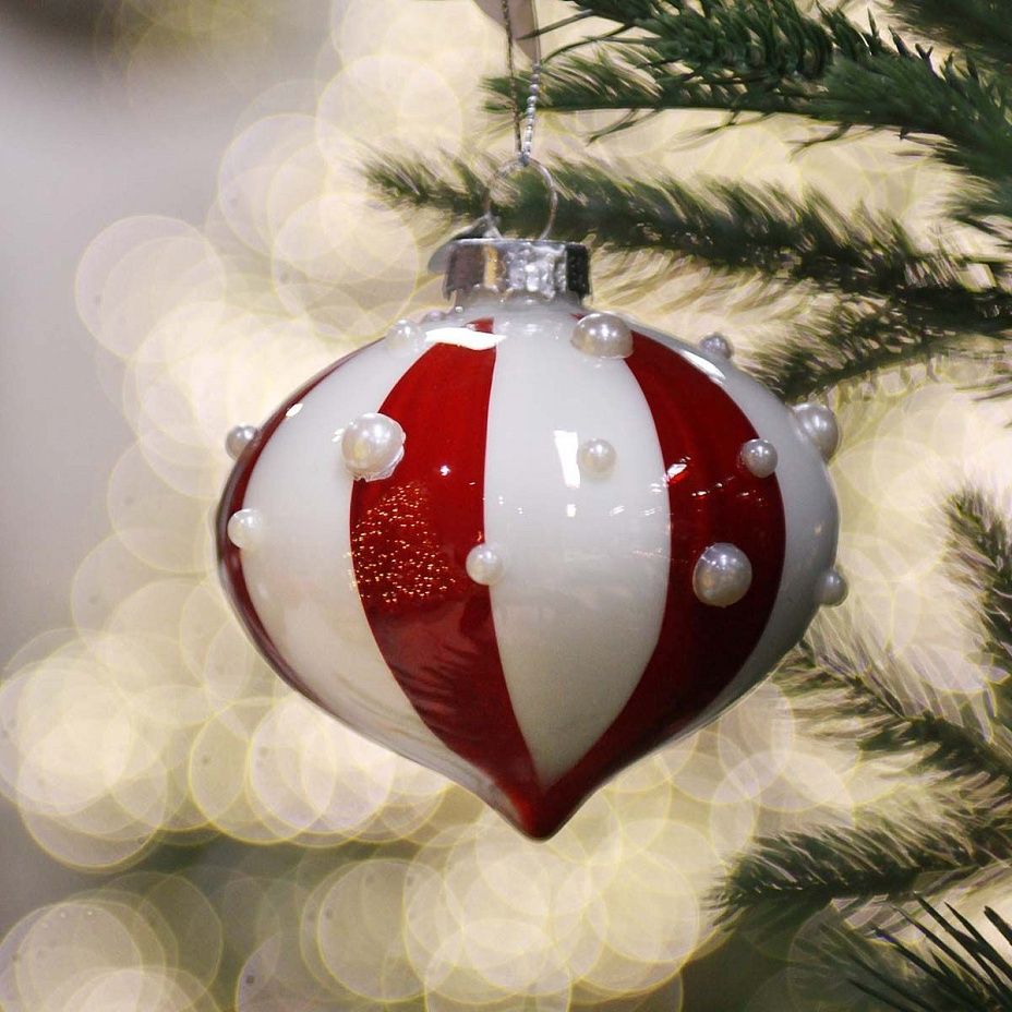 Луковка красно-белая с бусинками 12 см 30822