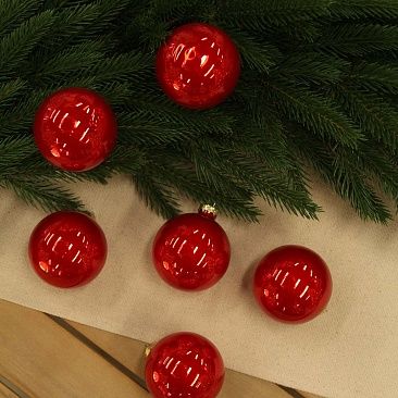 Набор шаров база карамельный красный 8 см 6 шт, стекло1