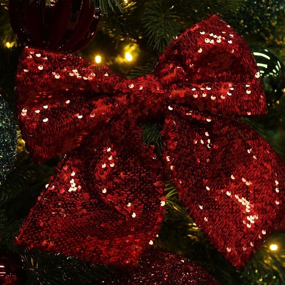 Бант с пайетками карамельный красный 25*28 см2