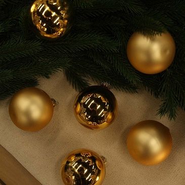 Набор шаров база золото 8 см 6 шт, стекло1