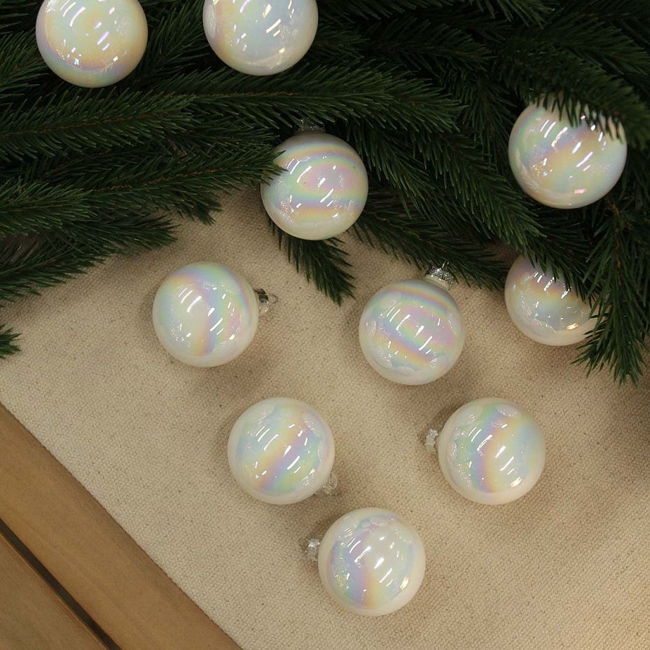 Набор шаров база перламутровый белый 6 см 10 шт, стекло2