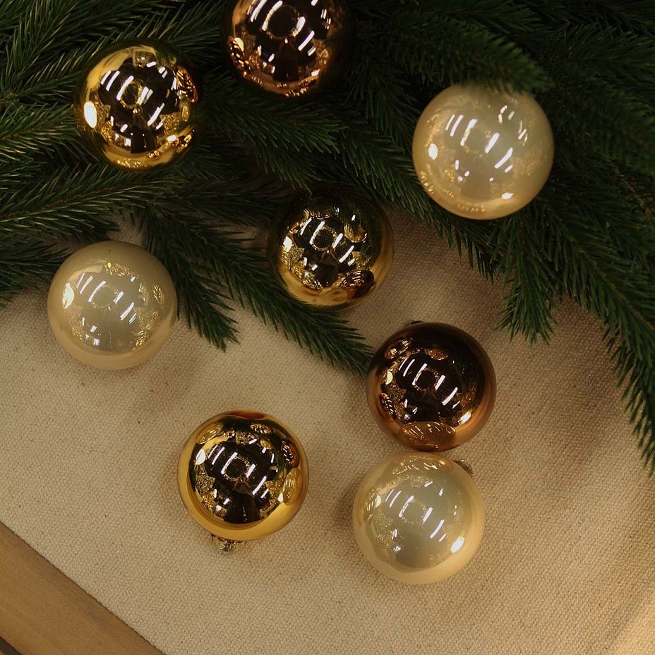 Набор шаров база шоколад-жемчуг-золото 7 см 8 шт, стекло2