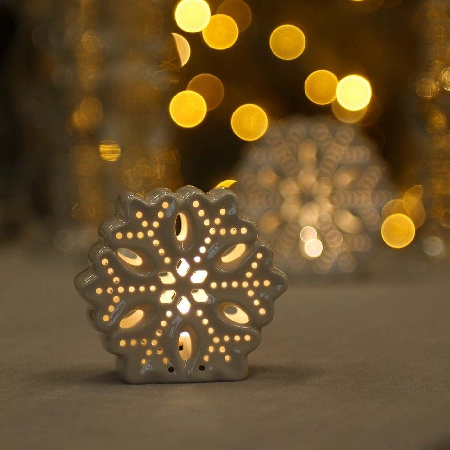 Светящаяся Снежинка 8 см, керамика2