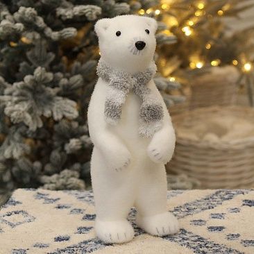 Белый мишка в сером шарфе стоит 40 см1