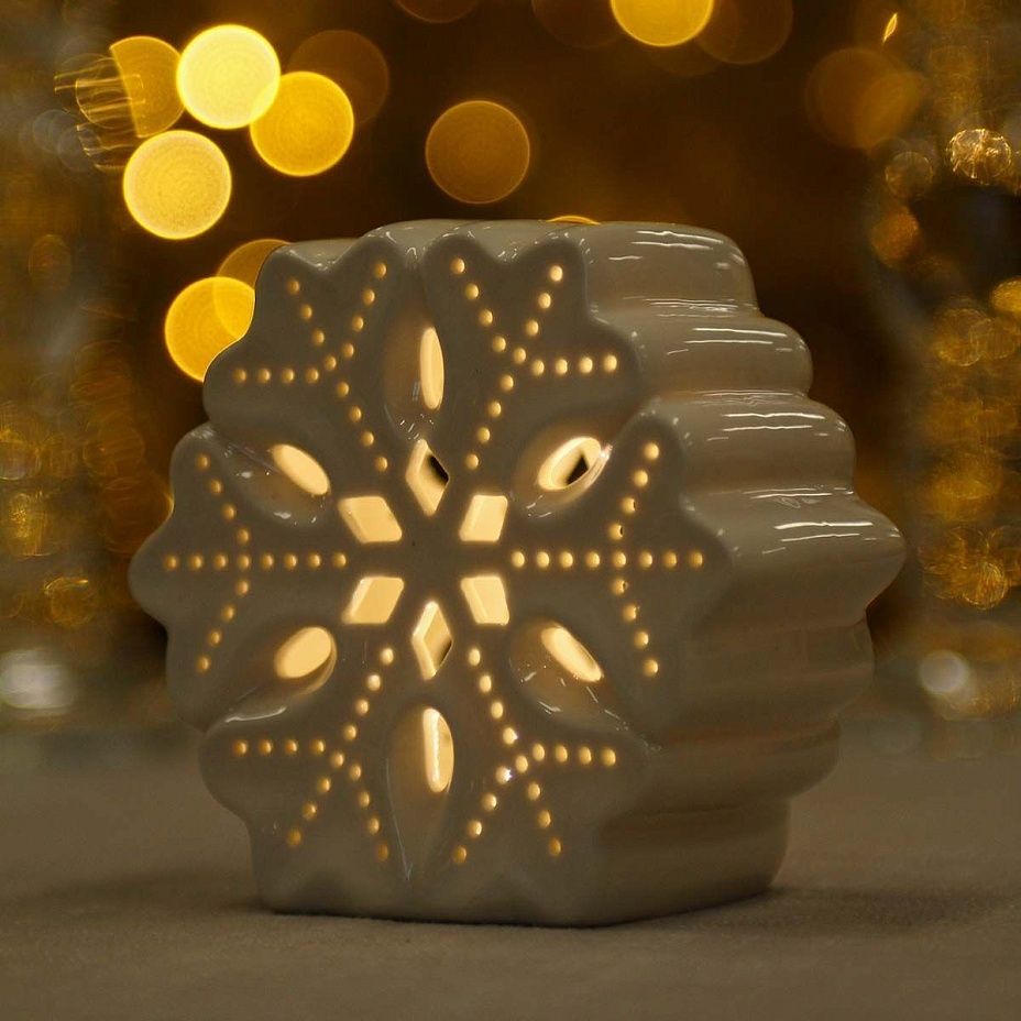 Светящаяся Снежинка 10 см, керамика2