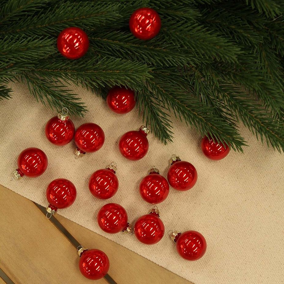 Набор шаров база карамельный красный 3,5 см 16 шт, стекло2