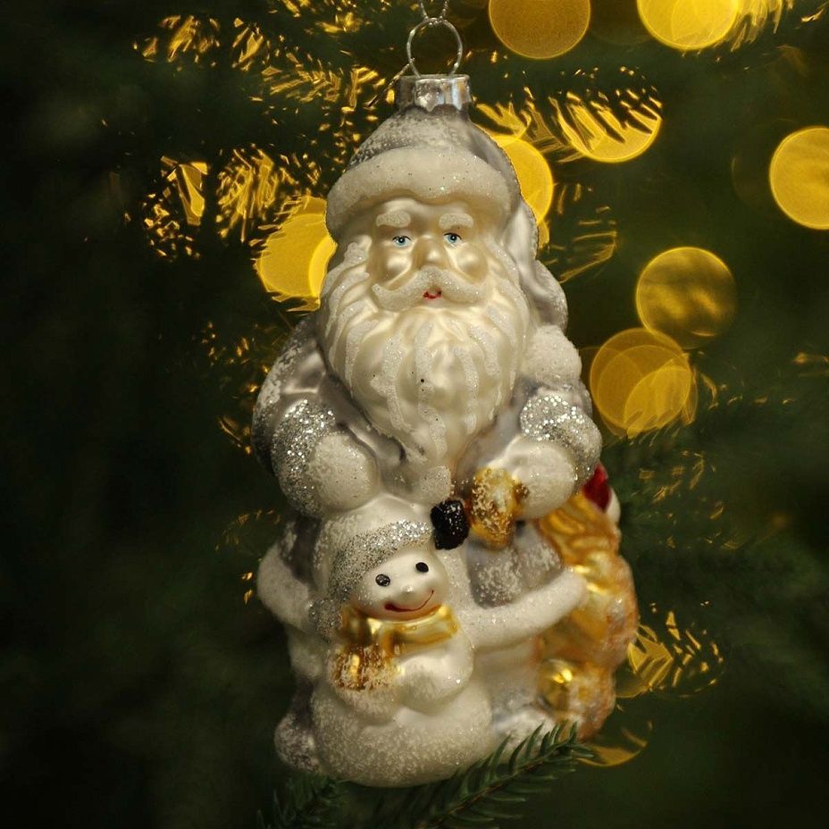 Дед Мороз со снеговичком 13 см, стекло2