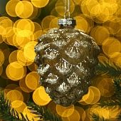 Шишка кедровая 10 см шампань с блестками 8122