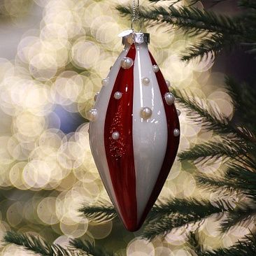 Капля красно-белая с бусинками 12 см 30801