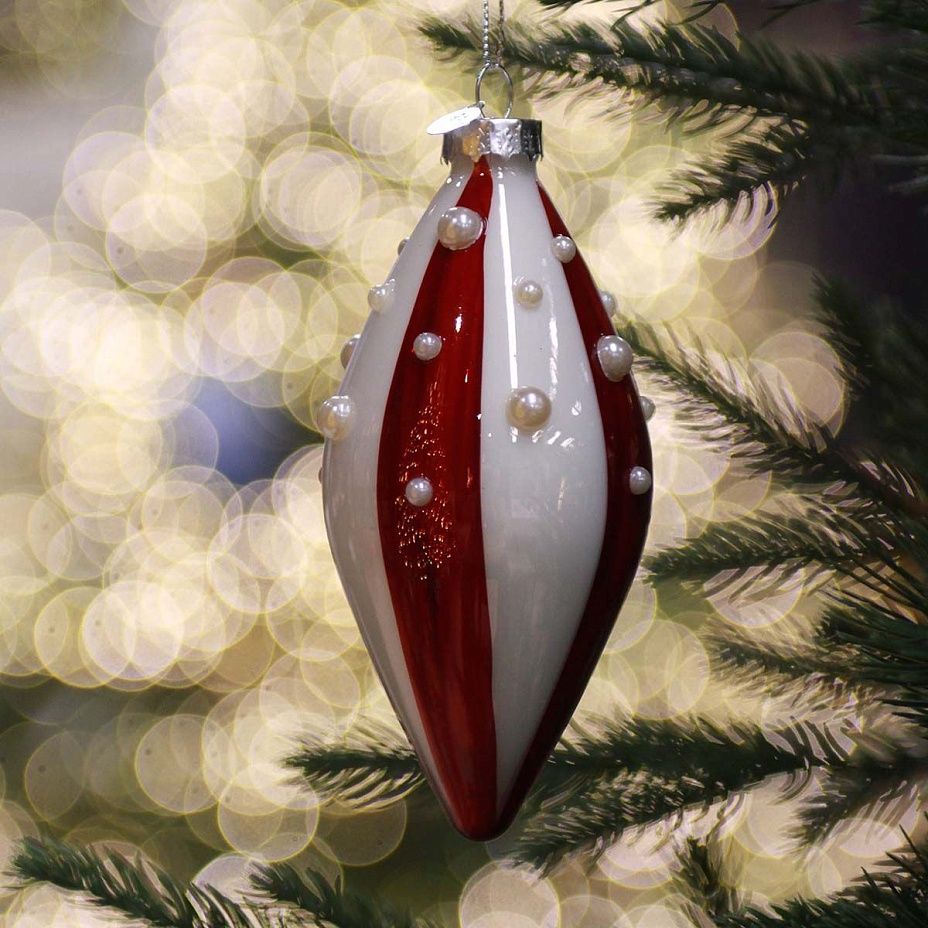 Капля красно-белая с бусинками 12 см 30802