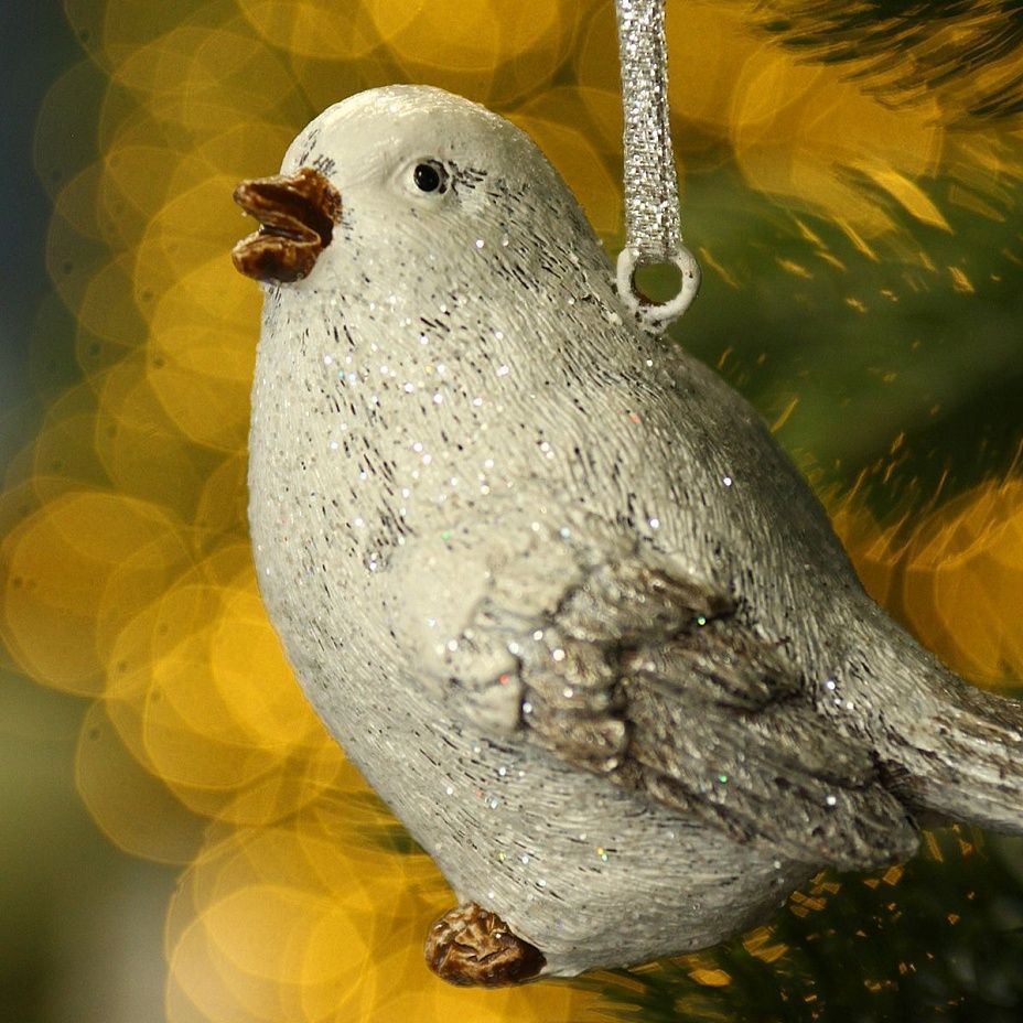 Птичка белая поет 6.5 см 57612