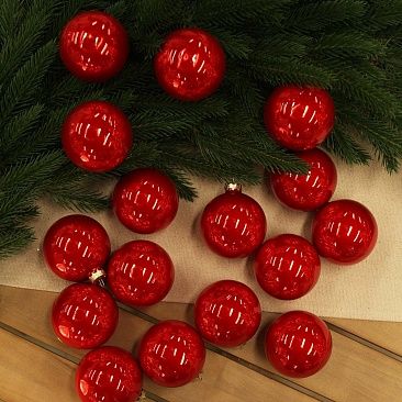 Набор шаров база карамельный красный 8 см 16 шт, стекло1