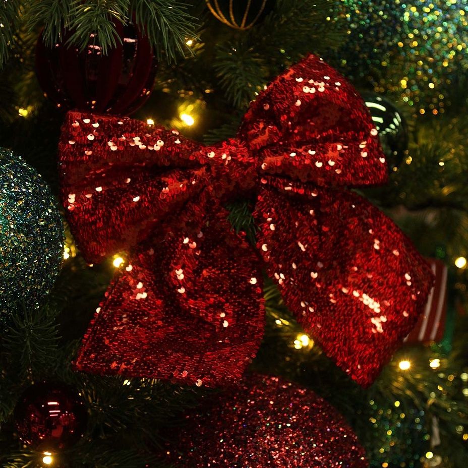 Бант с пайетками карамельный красный 25*28 см2