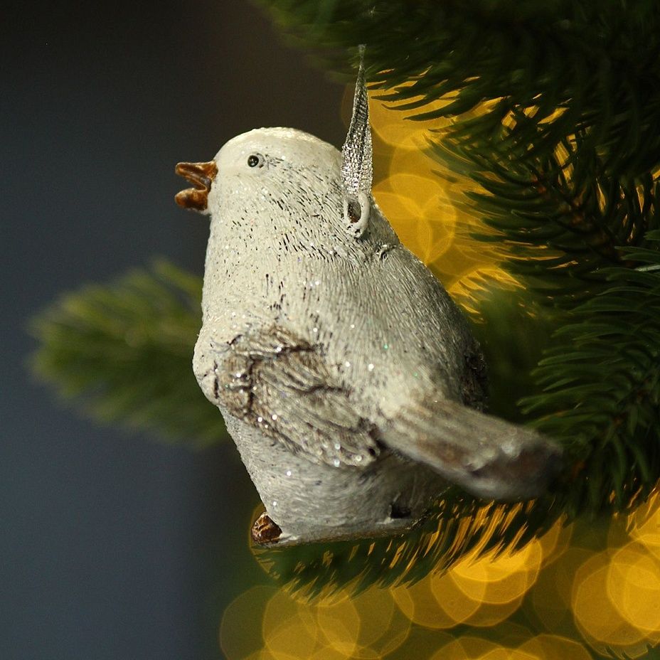 Птичка белая поет 6.5 см 57612