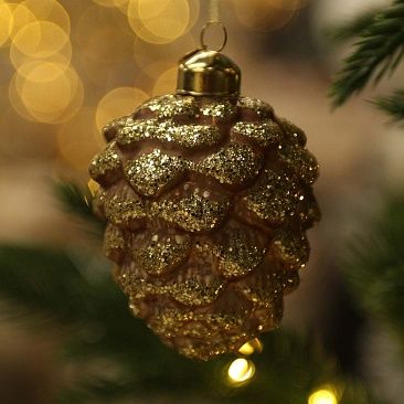 Шишка кедровая кофейная с золотом 13 см 02821