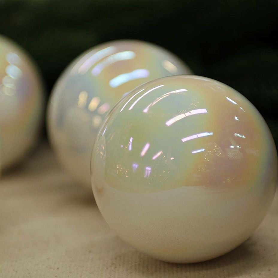 Набор шаров база перламутровый белый 8 см 6 шт, стекло2