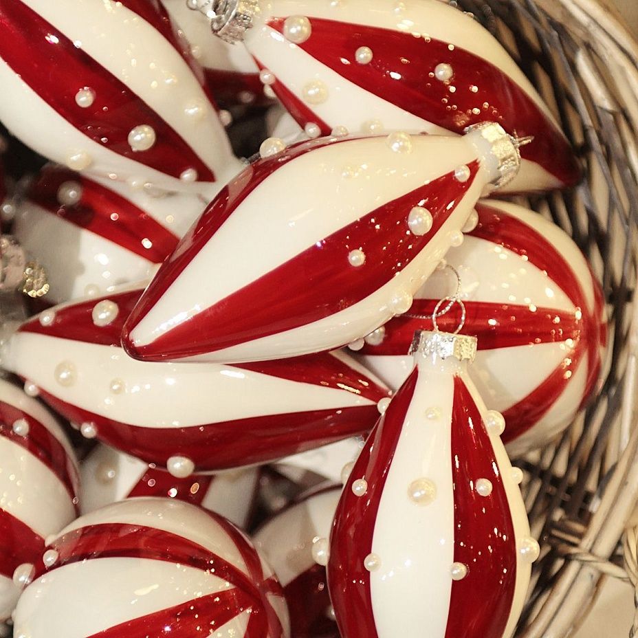 Капля красно-белая с бусинками 12 см 30802