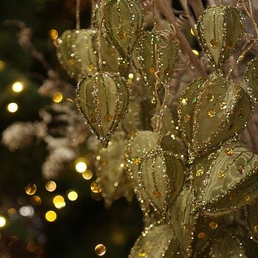 Ветка физалиса премиум с тканью зеленая1