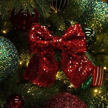 Бант с пайетками карамельный красный 20*22 см1