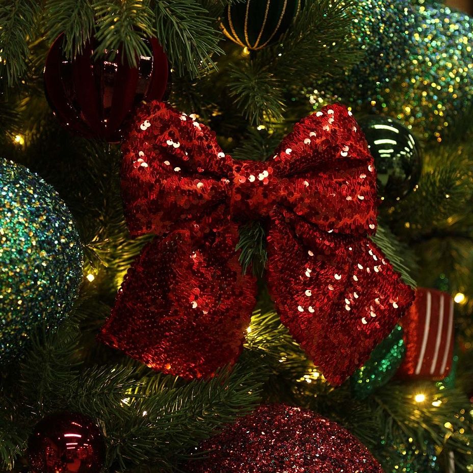 Бант с пайетками карамельный красный 20*22 см2