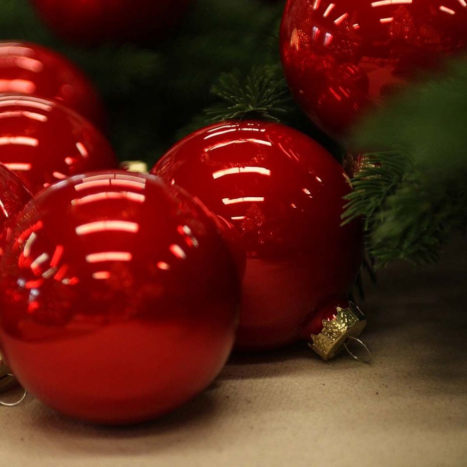 Набор шаров база карамельный красный 8 см 16 шт, стекло2