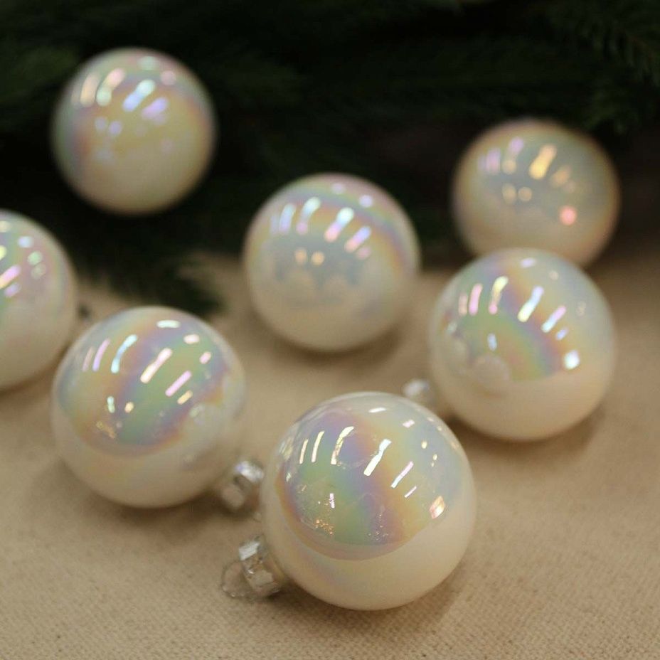 Набор шаров база перламутровый белый 6 см 10 шт, стекло2