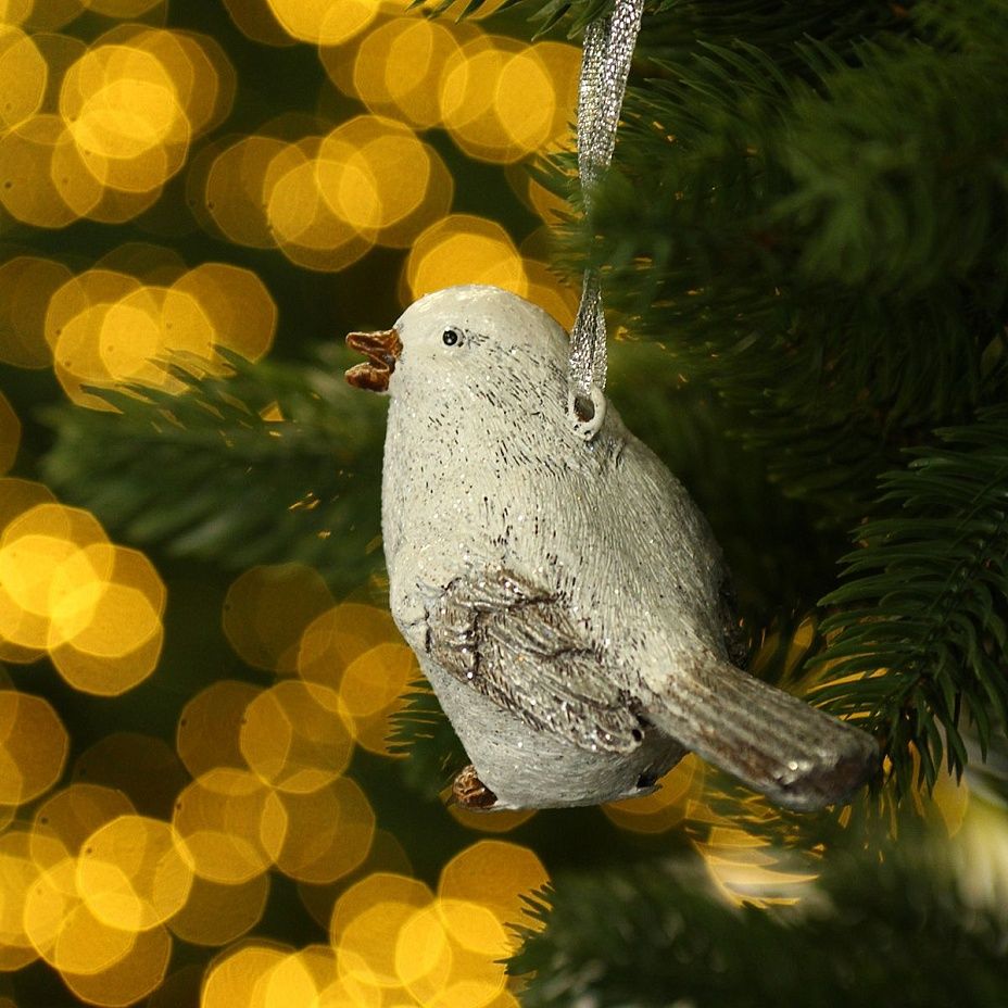 Птичка белая поет 6.5 см 57612