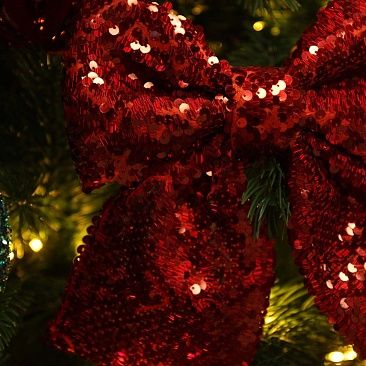 Бант с пайетками карамельный красный 20*22 см1