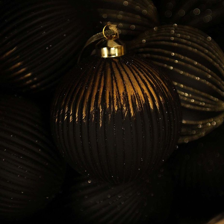 Шар ребристый 10 см, черный-золото 31262