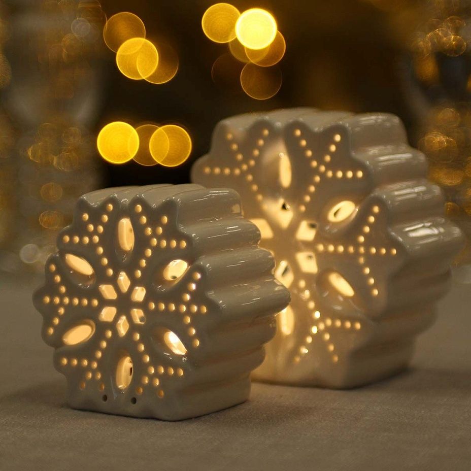 Светящаяся Снежинка 10 см, керамика2