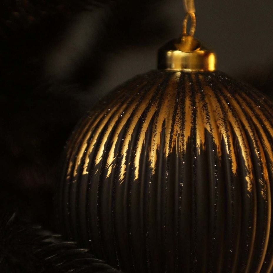 Шар ребристый 10 см, черный-золото 31262