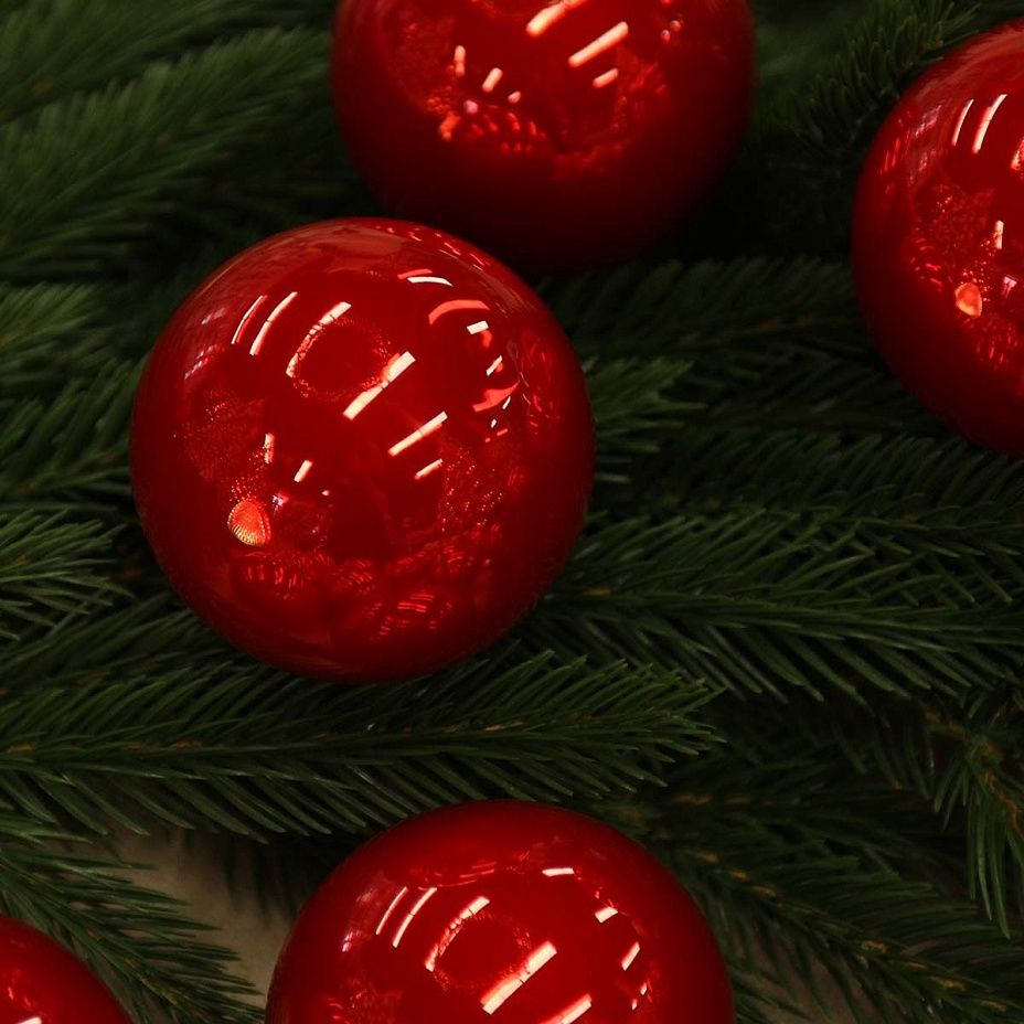 Набор шаров база карамельный красный 8 см 6 шт, стекло2