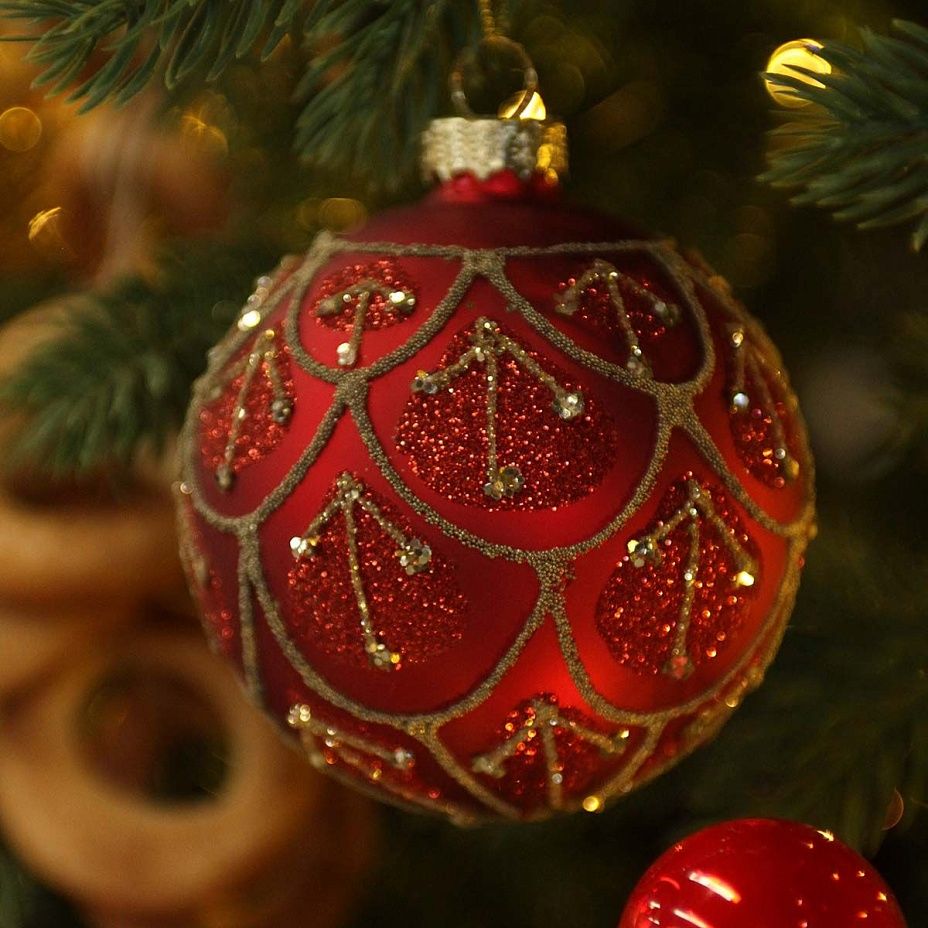 Шар красный орнамент 8 см 20412