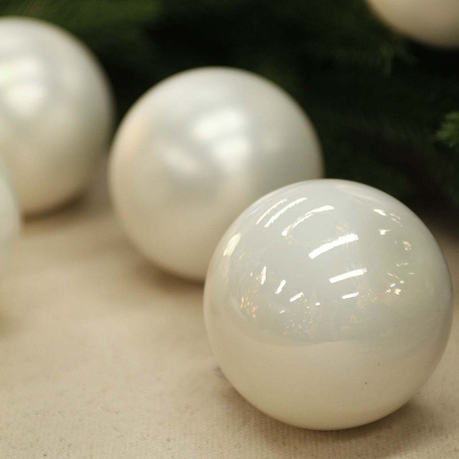 Набор шаров база белый 8 см 6 шт, стекло2