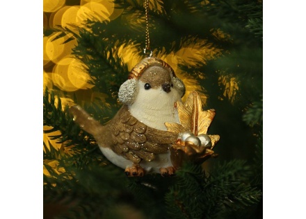 Воробей с листиком 6 см 4373